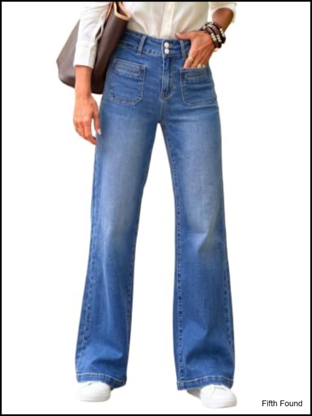 Women's Wide Leg High Waisted Jeans Stretchy Tummy Control Denim Pants